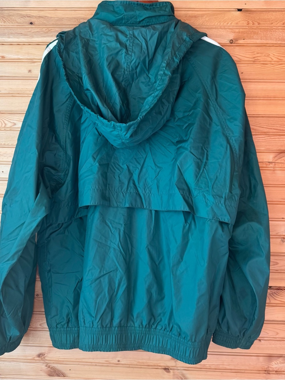 Vintage Adidas Windbreaker Green White Stripes Full Zip XL 1990s Hooded - Picture 4 of 8